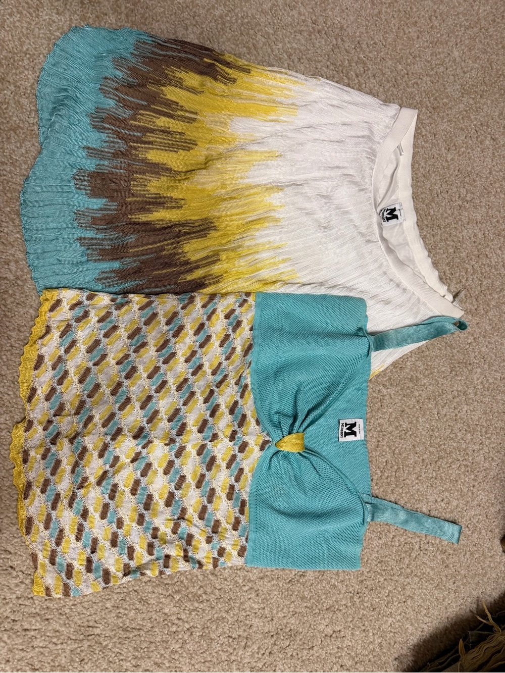 Missoni Turquoise, Yellow, Brown & White Knit Skirt Set